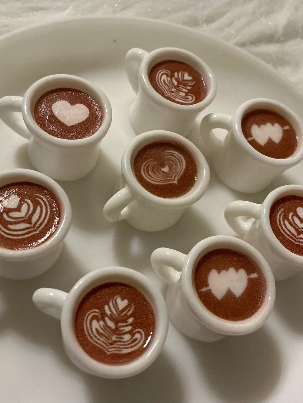 Lot of 8 mini dollhouse accessories hot chocolate, coffee, espresso, latte heart